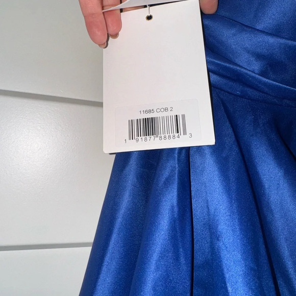 Mac Duggal Strapless High-Low Satin Gown Cobalt 2 11685 - Picture 5 of 7